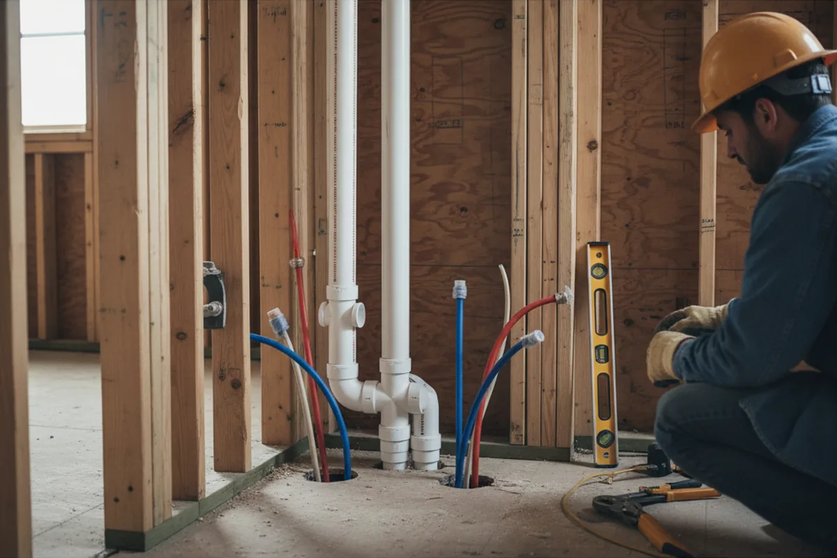 Drain and supply rough-in during Sump Pump Repair in Magee